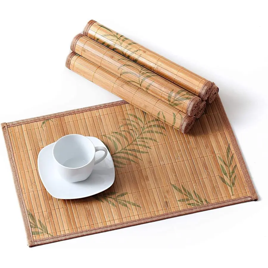 

Placemats Set of 6, Bamboo Table Mats Set with Leaf Pattern, 18 12 Woven Placemat, Washable HeatResistant Place Mats for Kitchen