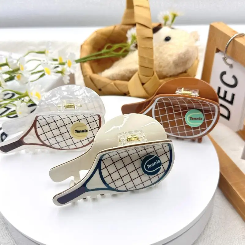 

[YY]Creative Simulation Tennis Racket Hair Caw Acetic Acid Shark Clip Fashion Casual Hairpin For Girls Headwear Hair Accessories