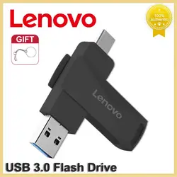 Lenovo 2TB USB 3.0 Flash Drive OTG Type-C 2 In 1 High Speed 1TB 128GB Pen Memory Stick Pendrive Type-C Adapter Metal U Disk Gift