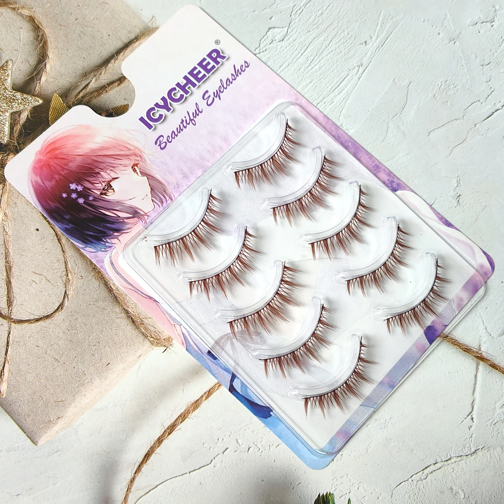 Colori marroni Natural Thick look Fairy ciglia finte ciglia fatte a mano Extension rejuuble Japanese Cosplay Anime Eyelash