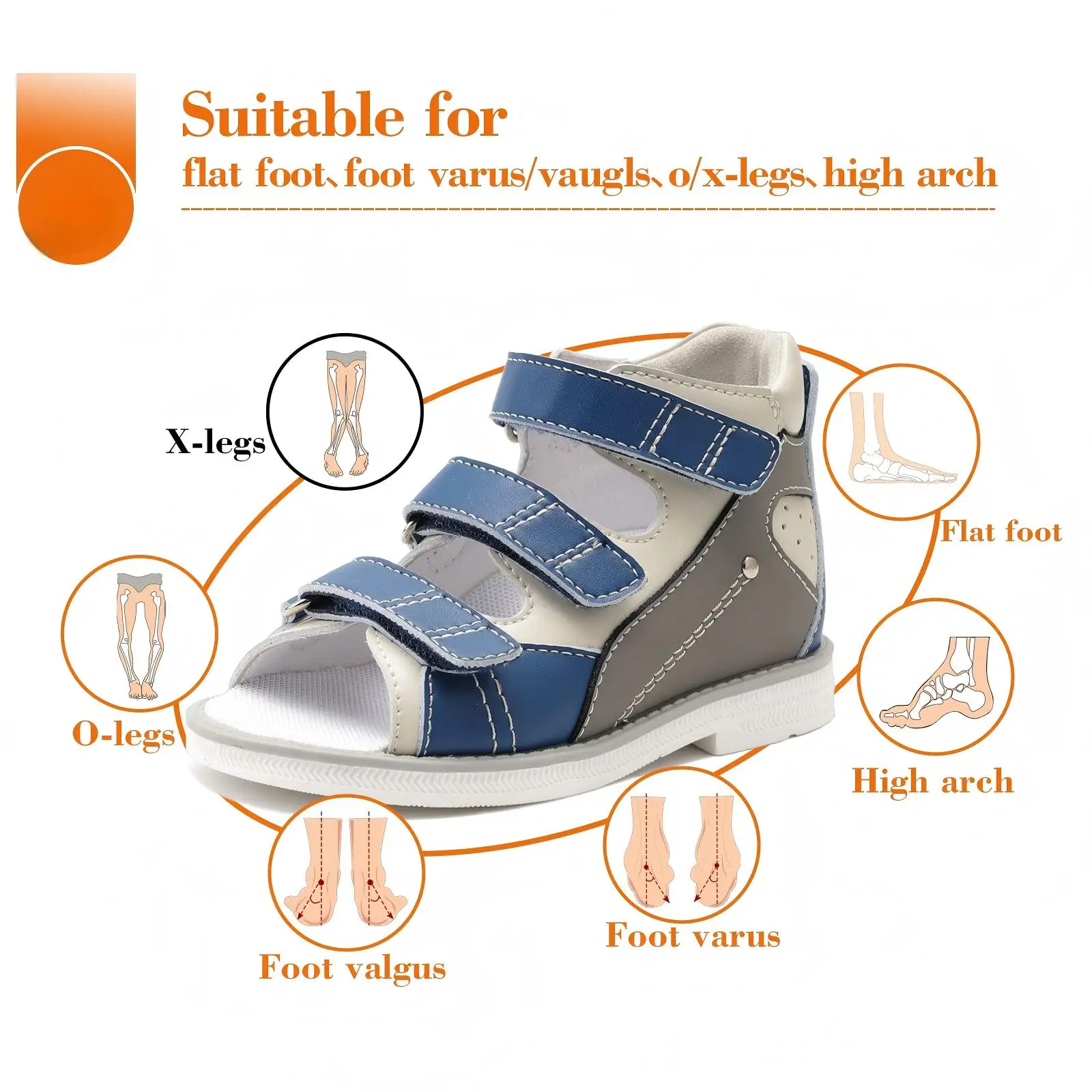 Orthopedic Sandals for Toddler with Arch Support, Kids Low Back Shoes