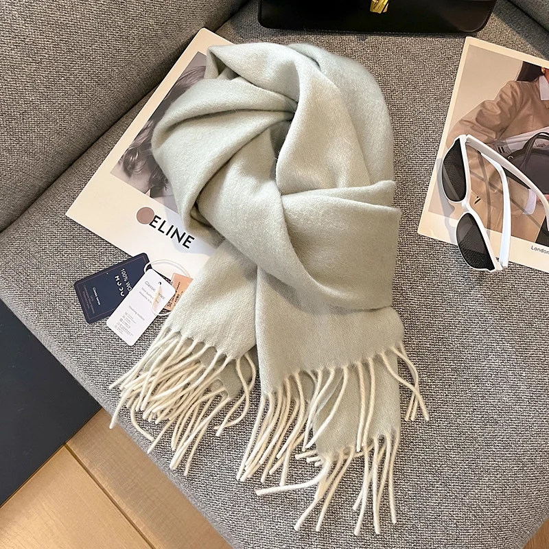 New Fashion Luxury Brand 100% Pure Wool Scarf Women Casual Soft Scarves Solid Color Shawl Thickened Cashmere Pashmina Lady Hijab