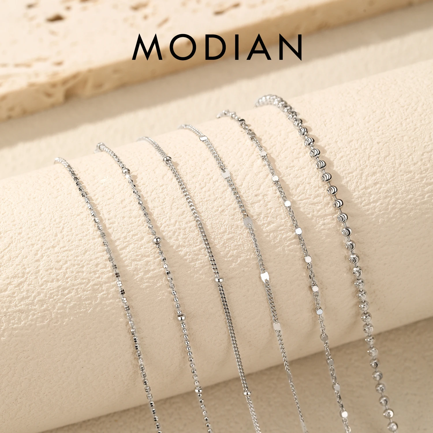 MODIAN 925 Sterling Silver Dainty Thin Chain Necklace Bead Ball Cable Box Link Stackable Choker Wrist Bracelet For Women Jewelry
