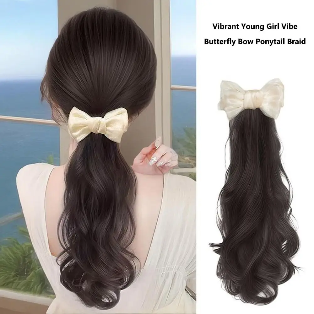 

Moonlight Yarn Bow Ponytail Wig Claw Clip Long Wavy Wig Elegant Ponytail Wig Hair Extension Low Ponytail Hair Claw Clip
