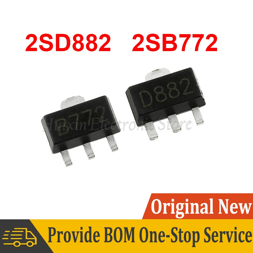 

20pcs 2SD882 2SB772 B772 D882 SOT89 PNP MEDIUM POWER TRANSISTOR Audio power amplifier switch triode SMD In Stock NEW original IC