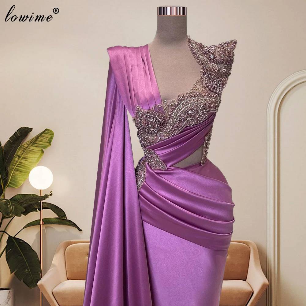 Light Purple Mermaid Cocktail Dresses For Women One Shoulder Beaded Celebrity Dresses Wedding Party Gowns Vestidos De Cóctel