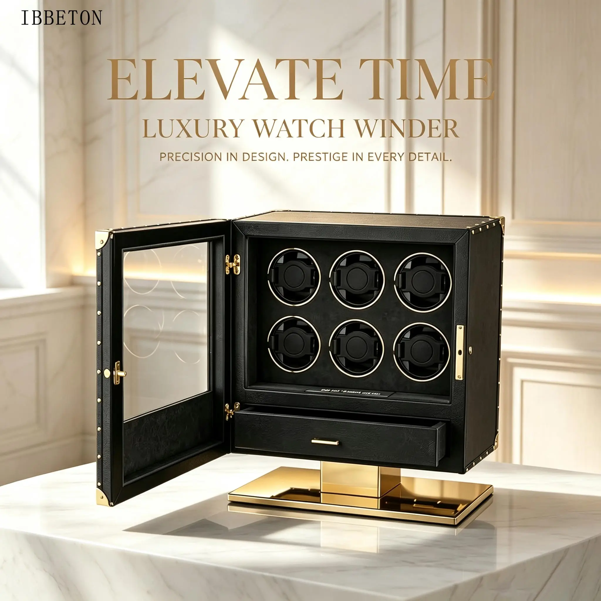 IBBETON  Fingerprint Automatic Watch Winder 6 12 Slot Wood Watch Safe Box Touch Control and Interior Backlight Watch Storage