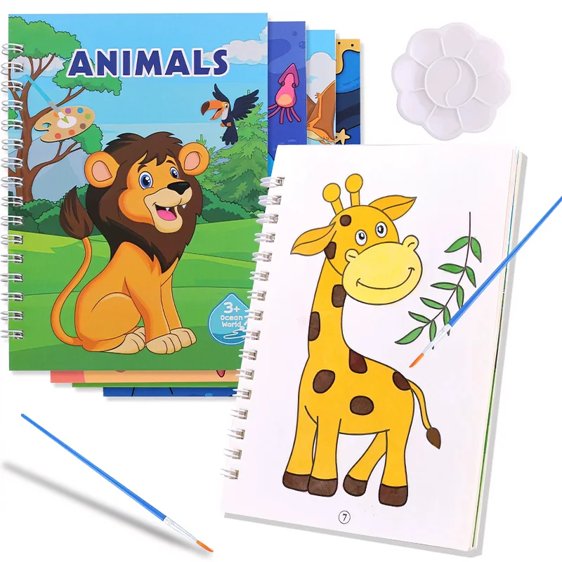 4pcs/set Cartoon Coloring Books DIY Watercolor Painting Book Graffiti Picture Books Painting Drawing Toys for Children Gift