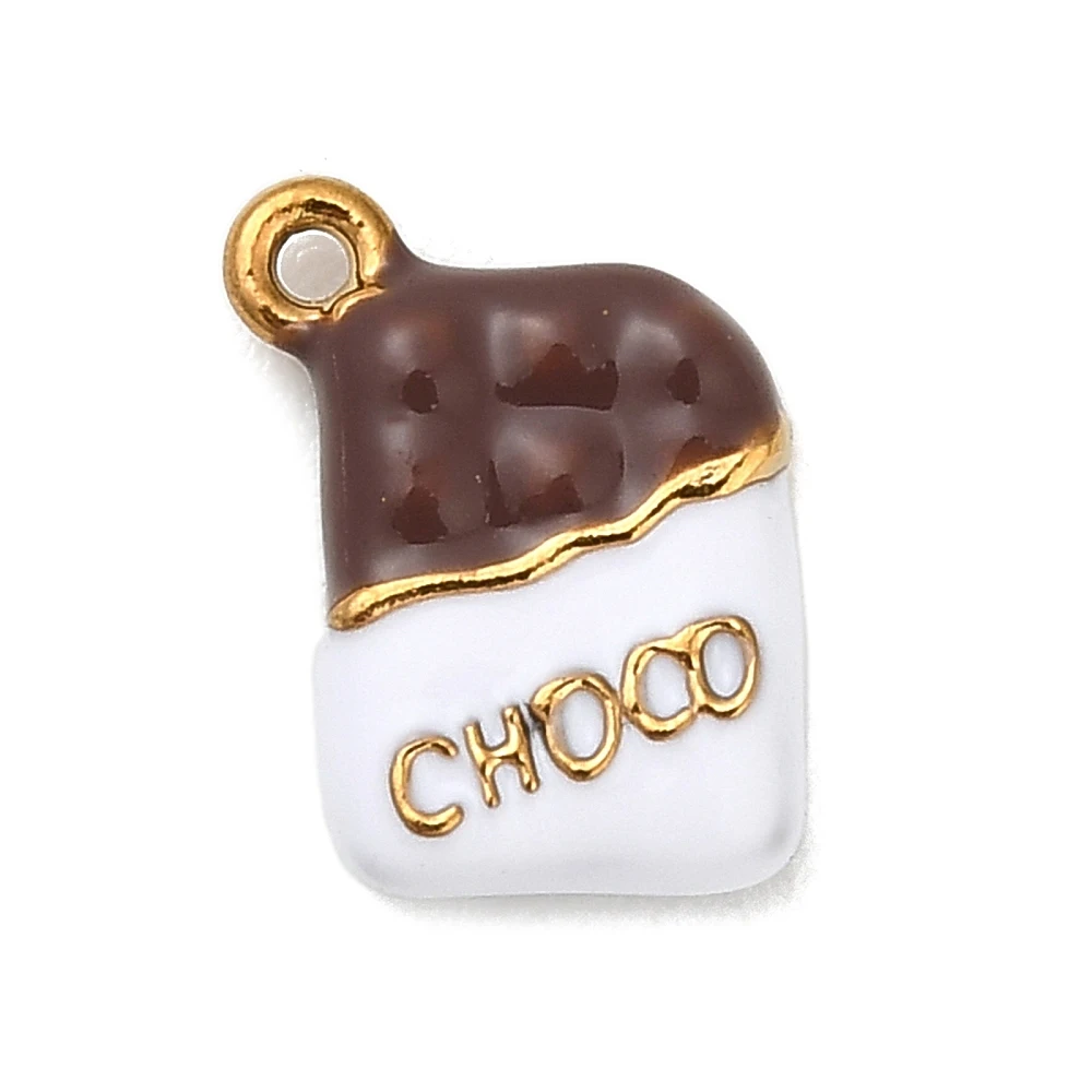 5pcs Stainless Steel Enamel Chocolate Charms Food Themed Black White Chocolate Jewelry Findings Decor for Craft Making Supplies