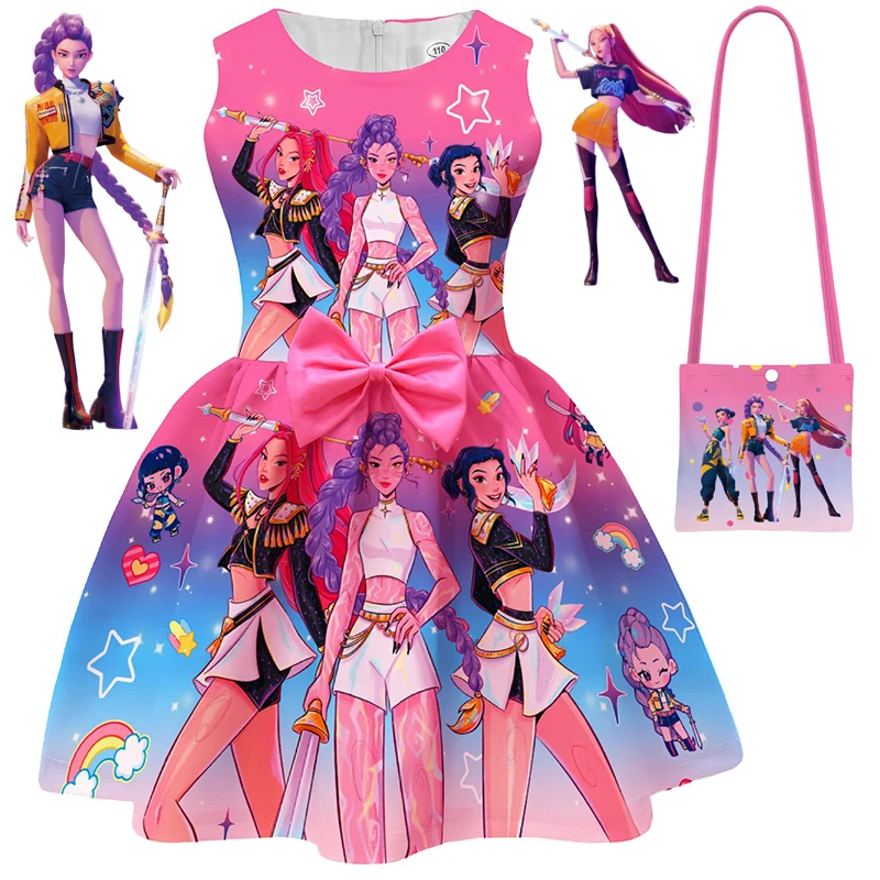

Kpop Demon Hunters Kids Dress Summer Fashion Baby Girls Princess Dresses For Halloween Mira Rumi Zoey Cosplay Costume