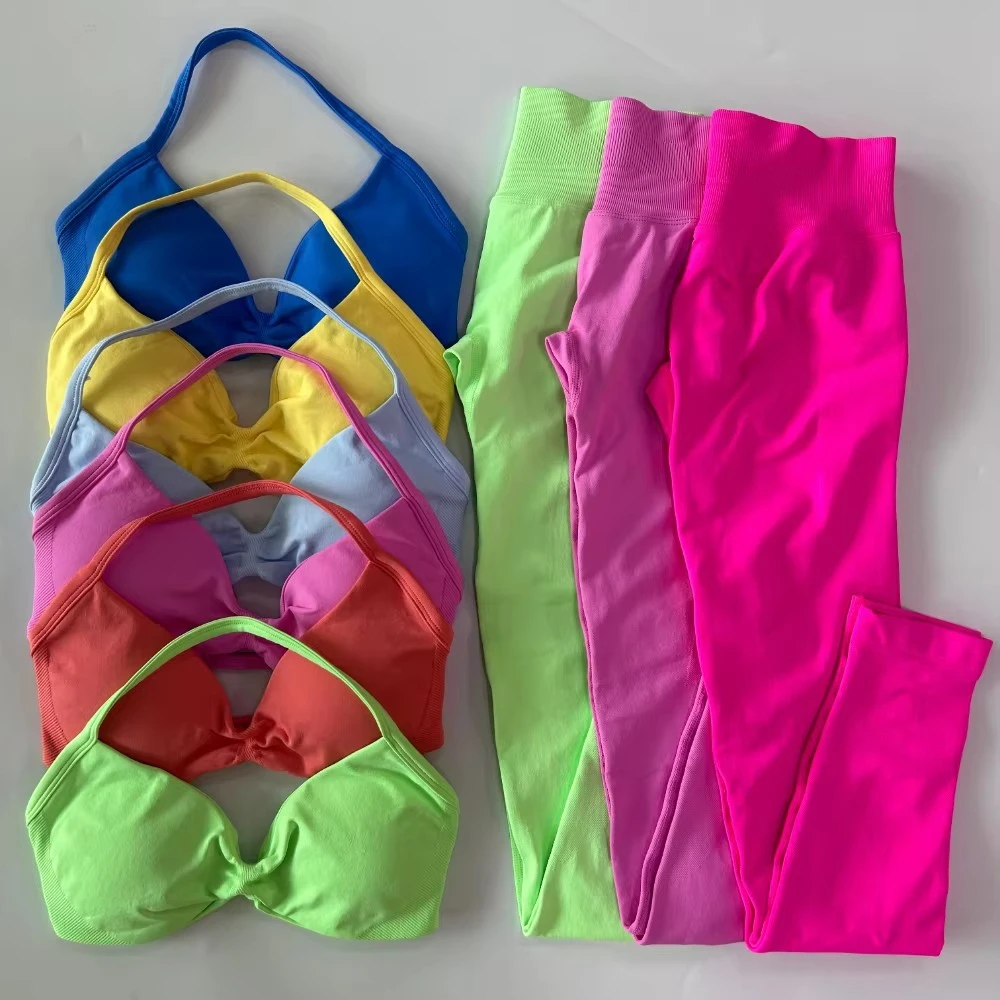 المرأة سلس عالية تمتد Strappy الرسن الجنس الرياضة الصدرية مجموعة تي شيرتات قصيرة للأطفال تنفس الصالة الرياضية تجريب اليوغا ملابس نشطة تأثير الزي