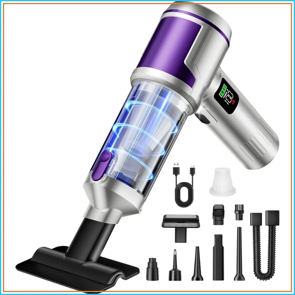 Handheld Car Vacuum, 22000Pa Cordless Vacuum Cleaner, Portable Air Duster for Car Home Office Pet Hair, Multi-Nozzle Washable Filter LED Light