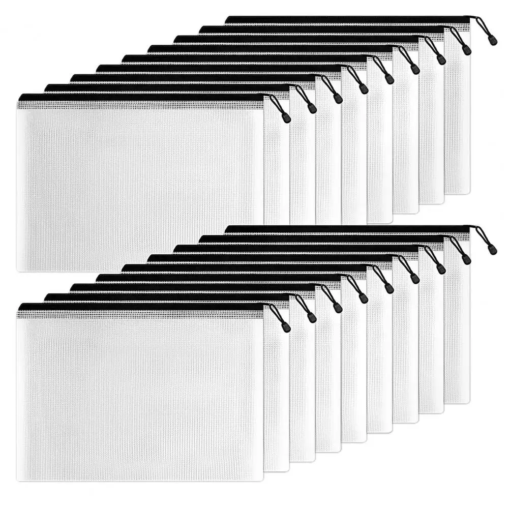 

12Pcs File Holder File Bag Waterproof Zipper Pouch Transparent Mesh Pouch Document Bag File Folders School Office Supplies