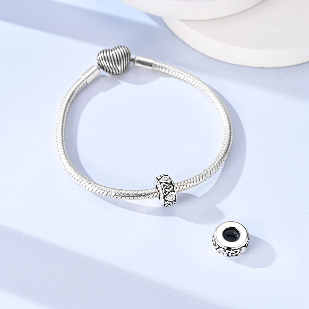 925 Sterling Silver Celtic Knot Heart Spacer Bead Charm Pendant Clear CZ Love Jewelry Fit Bracelets Necklaces Women DIY Jewelry