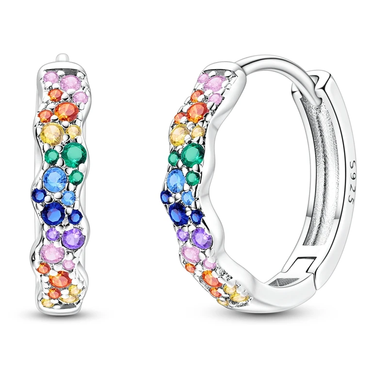 

925 Sterling Silver Earrings Women Colorful Curved Hoop Earring For Anniversary Wedding Jewelry Gifts