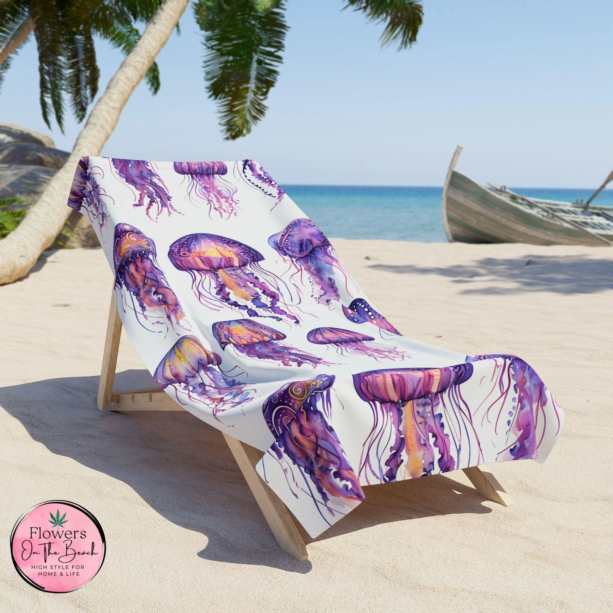Purple Jellyfish Print Beach Towel Ocean Coastal Style Decor Towel For Beach Pool Vacation