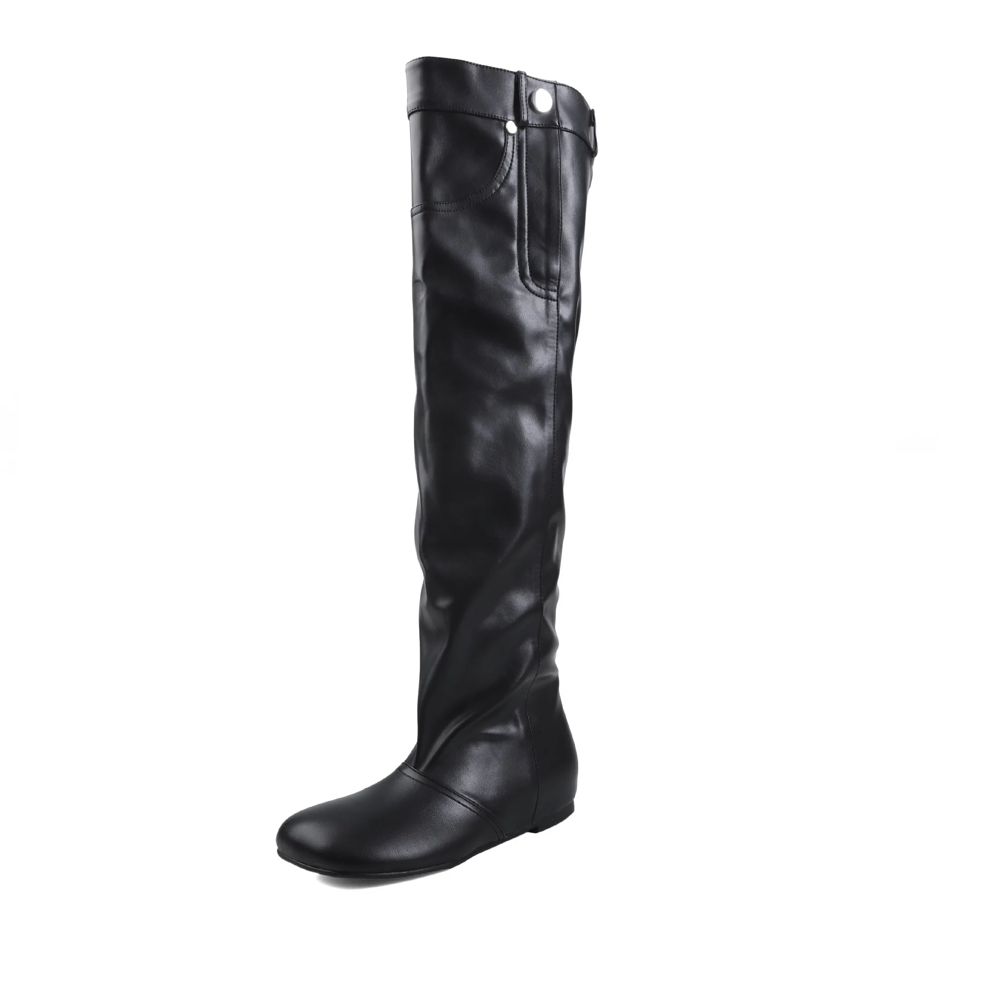 Arden Furtado Autumn Microfiber Pleated Increased Internal Over the Knee Boots Round Toe Middle Heel Large Tubular Boots