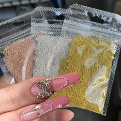 10g 50g 1MM Mini Small Stainless Steel Caviar Beads Nail Art Decorations Silver Rose Gold Micro Ball Nail Charm Gel Polish Tips*