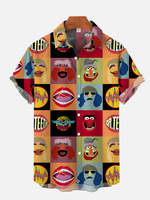 Abstract mid-century modern style colorful geometric color block print chest pocket short-sleeved shirt large size S-6XL
