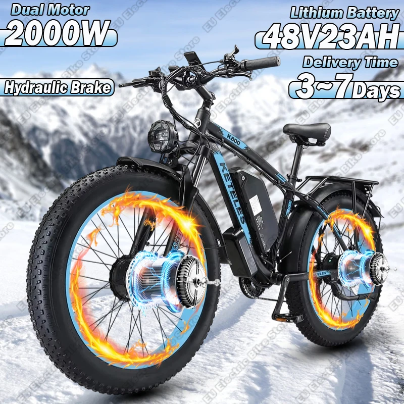 K800 Electric Bike 2000W Dual Motor 48V23AH Lithium Battery Hydraulic Brake E-bike Mountain 26*4.0-in Fat Tire Electric Bicycle