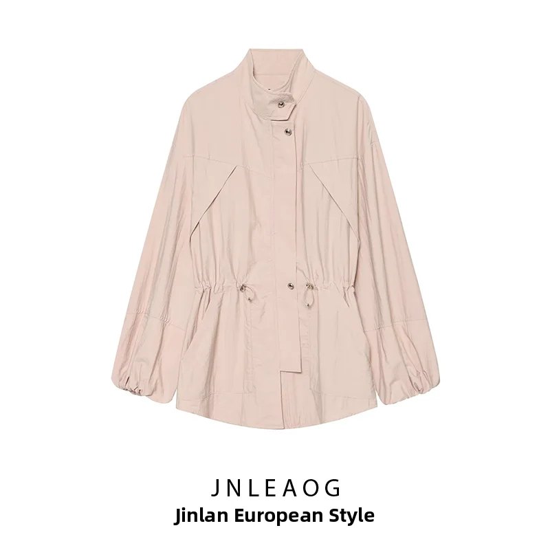 Fashionable Stand Collar Jacket Outerwear for Women Autumn New Style JNLEAOG Polyester Standard Fit Long Sleeve Zipper Closure