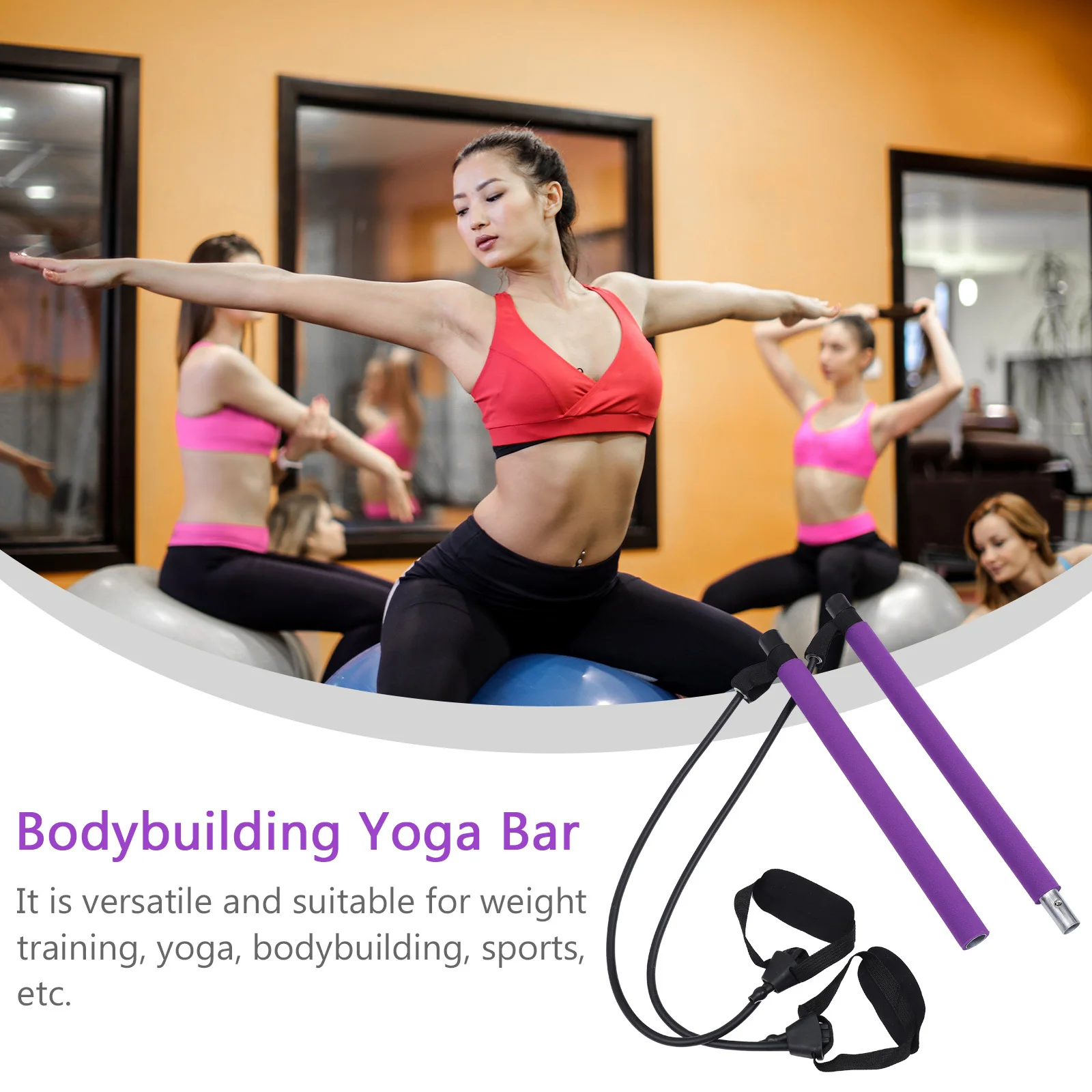 

Bar Length Adjustable Fitness Equipment Purple Detachable Lightweight Yoga Stick for Body Shaping Training