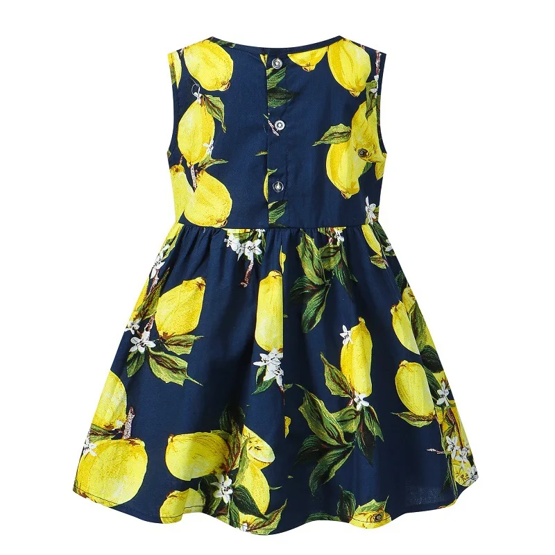 Summer Outfits Toddler Dress Kids Clothes Girl Korean Cute Lemon Print Sleeveless Cotton Beach Baby Dresses Clothing BC2419-1