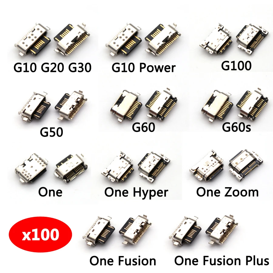 100Pcs USB Connector Charging Charge Port For Motorola Moto G10 G100 G20 G30 G50 G60 Power One Hyper Zoom Fusion Plus Z3 Play