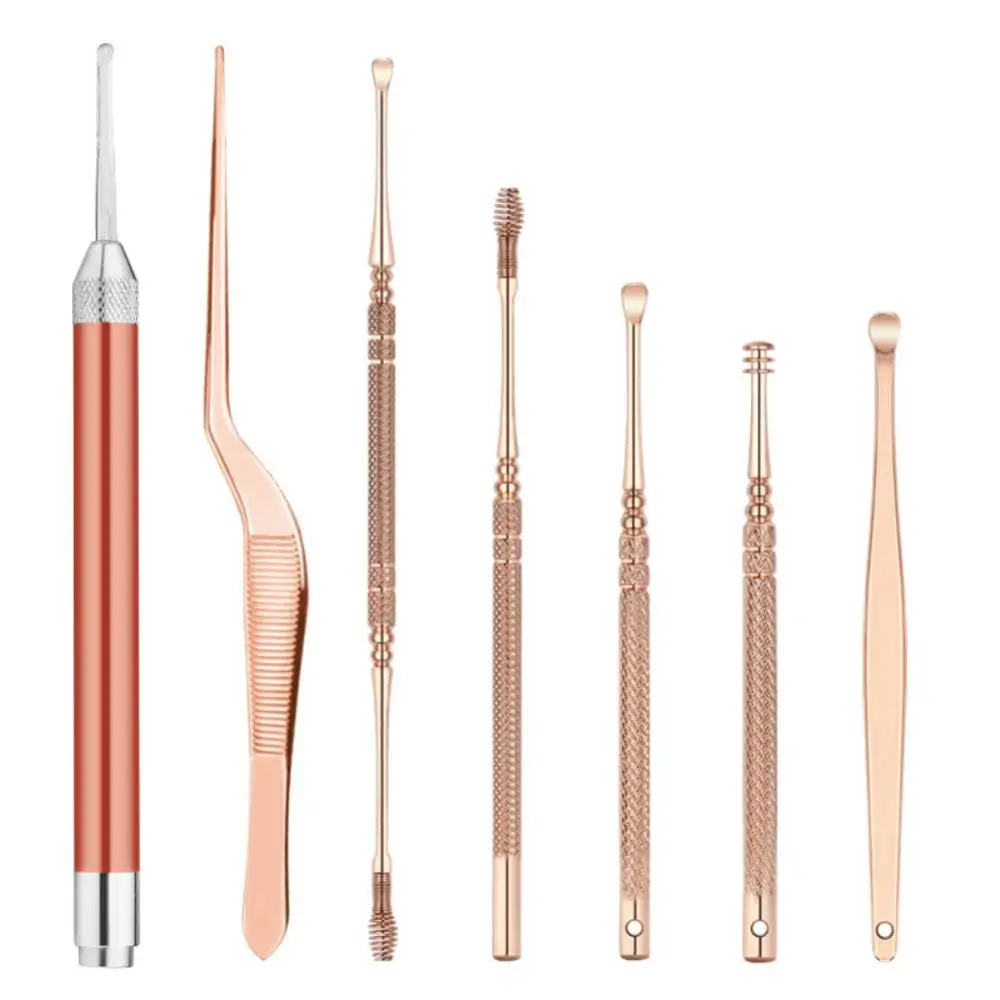 Family Ear Picking Set Comfortable Massage Rose Gold Earpick Wax Remover Ear Picking Tool Ear Cleaner Spoon Tool Kits Carry-on