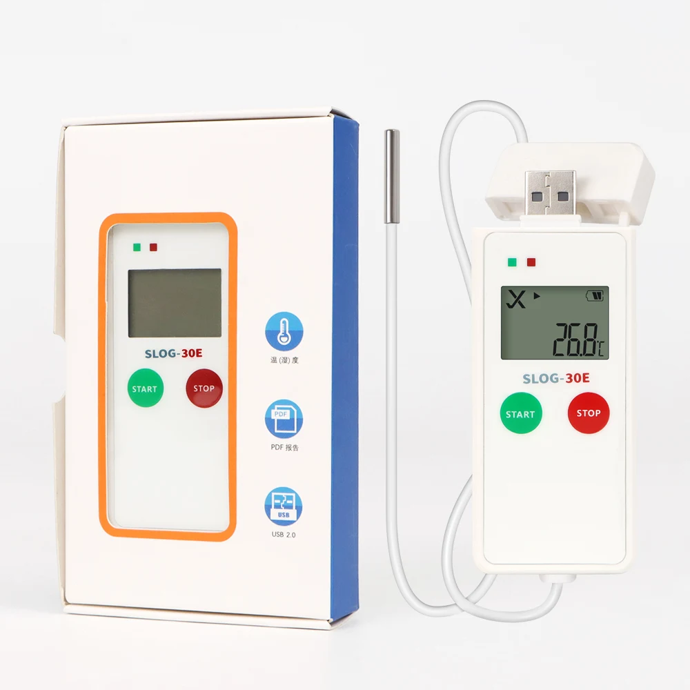 Registrador de datos de temperatura USB, registrador de temperatura de 65000 puntos, informe en PDF, registrador de datos para transporte de almacén de medicina alimentaria