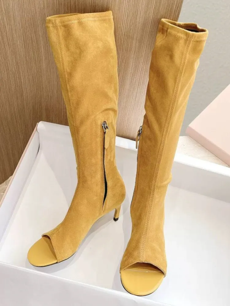 Ladies' Spring and Summer New Slim Heel Pinch Toe Knee Length Cool Boots, Fashionable Side Zipper Mid Length Women's Boots image 3