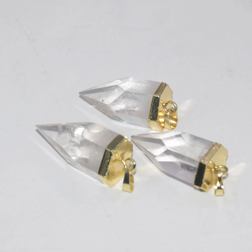 5pc Clear Quartz Crystal Necklace Women Natural Stone Pendant 2023 Big Crystals Fashion Jewelry Bullet femme Gold Plated Point
