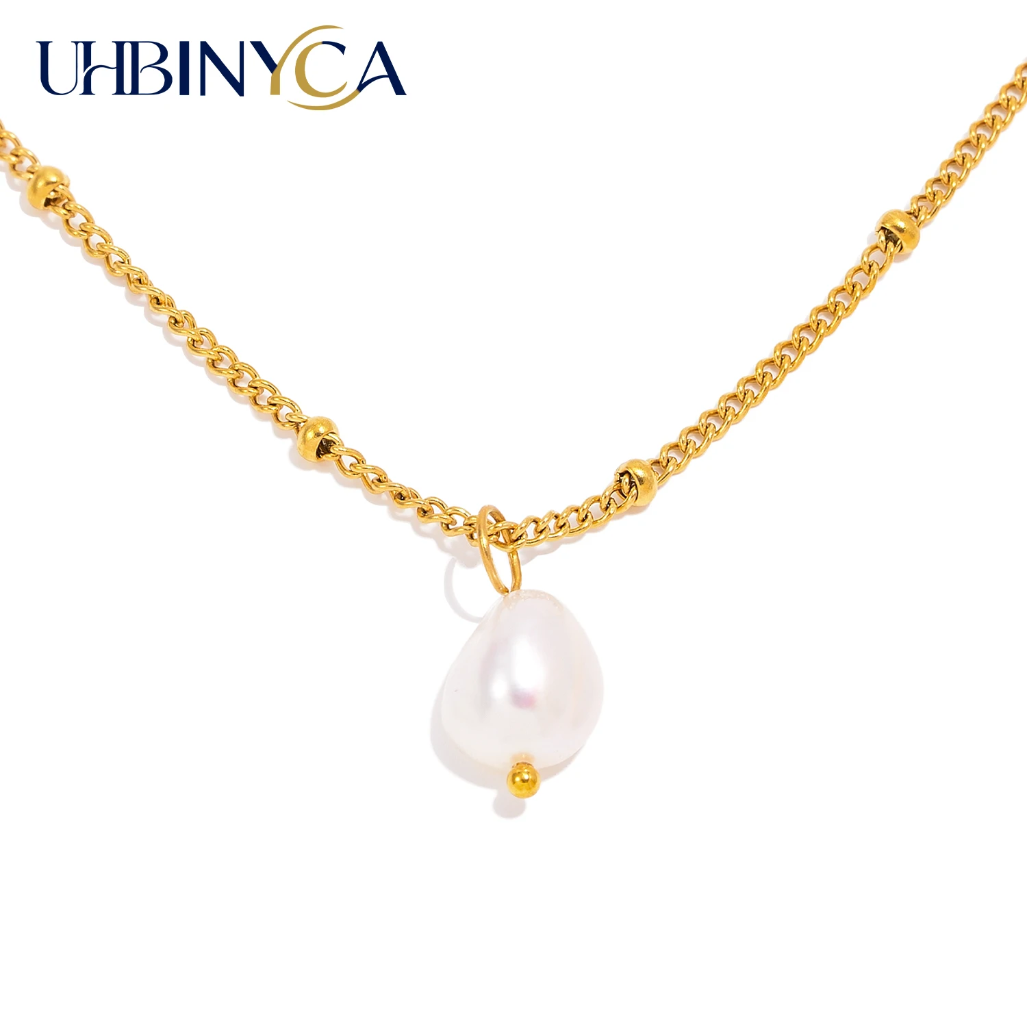 UHBINYCA Classic Minimalist Style Natural Pearl Pendant Necklace for Women, Stainless Steel Chain Waterproof Daily Jewelry