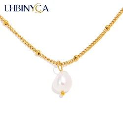 UHBINYCA Classic Minimalist Style Natural Pearl Pendant Necklace for Women, Stainless Steel Chain Waterproof Daily Jewelry