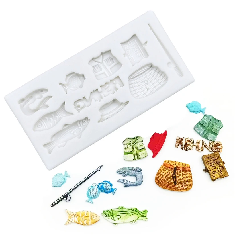 Fishing Game Silicone Sugarcraft Mold Resin Tools Cupcake Baking Mould Fondant Cake Decorating Tools