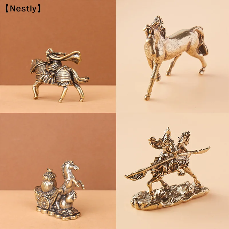 Antique Brass Solid Long Tail Horse Figurine Miniature Ornament Copper Zodiac Animal Mini Office Desktop Decoration Craft〔Nest〕