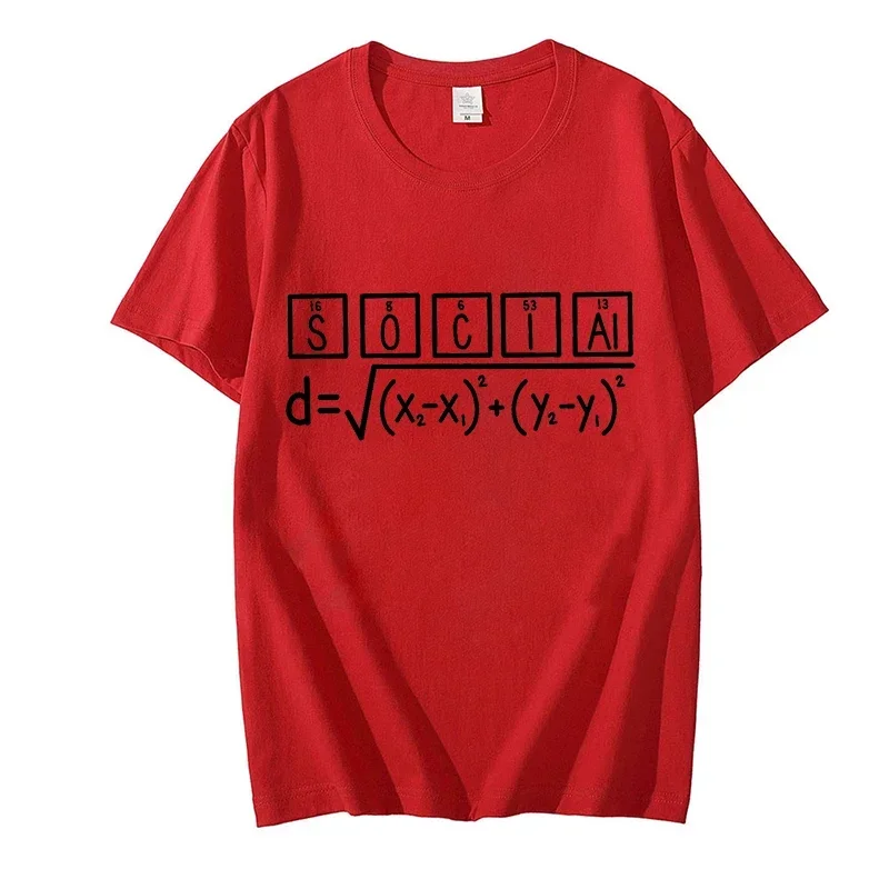 2024 T Shirt Men Summer Tops Tees Male Social Distance Periodic Table and Distance Formula Retro Style Funny Space Science Shirt