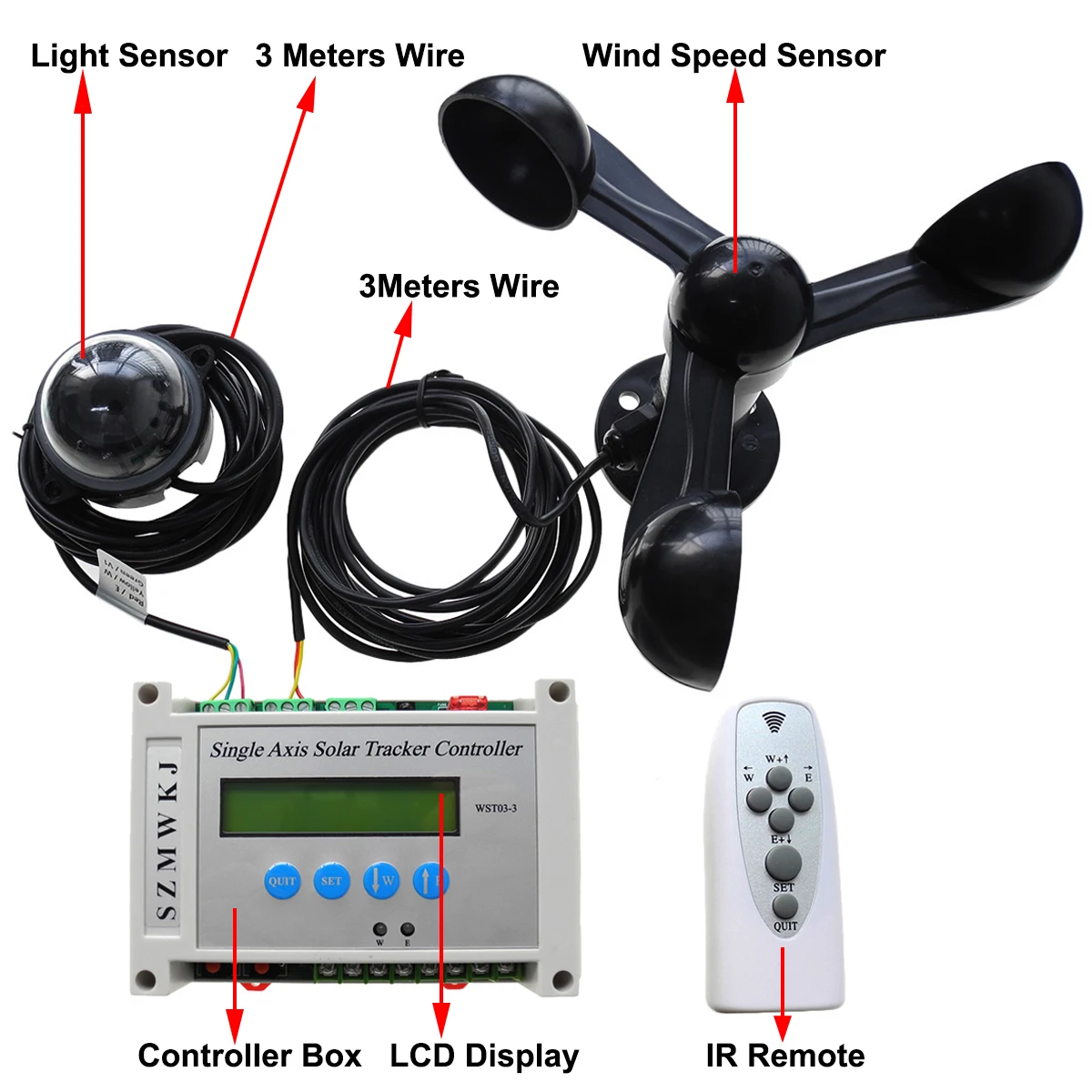 Electronic Single Axis PV Solar Panel Auto Tracking Solar Tracker Controller W/ IR Remote W/ Wind Speed Sesnor 0-2.5V Anemometer