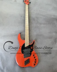 4 Strings Orange Bass Guitar DINGW Body Black Pickguard Maple Fingerboard Fan Frets Active Battery Black Tuners