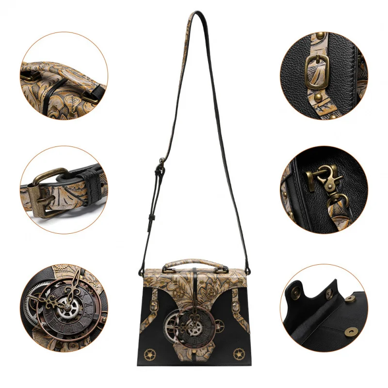 2025European and American Retro Style Niche Women Bag Castle Texture Embossed Women's Leather Handbag Cowhide Stitching Shoulder