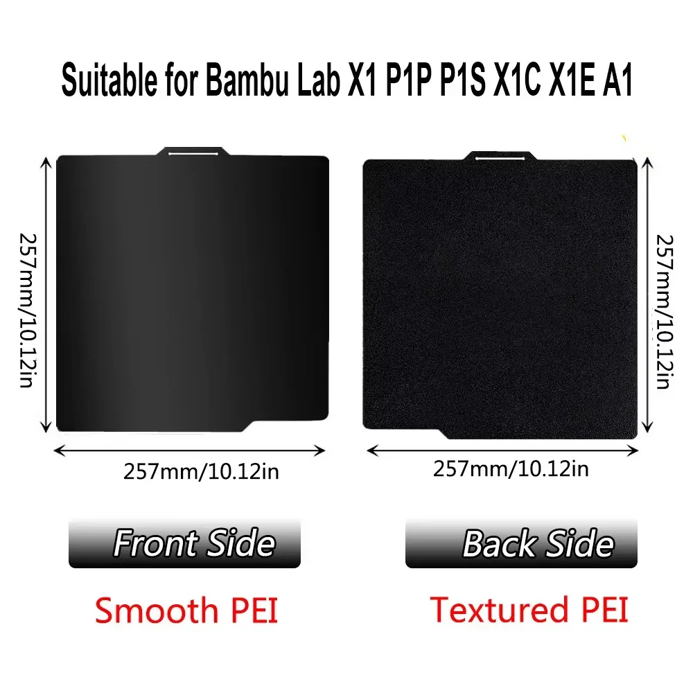 Cold Build Plate for B*mbu Lab A1/P1P/P1S/X1/X1C/X1E, 257x257mm Double-Sided PEI Coated Spring Steel Sheet, Low-Temp Printing, Strong Adhesion, Easy Release, Compatible with PLA/PETG/ABS