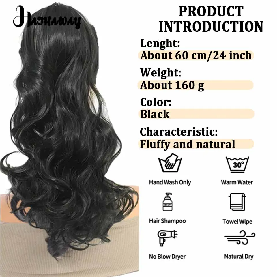 24 Inch Wavy Ponytail Wig Braid Female Synthetic Grip Design Wavy Curly Wig High Ponytail Party Shopping Commuting Daily Wear