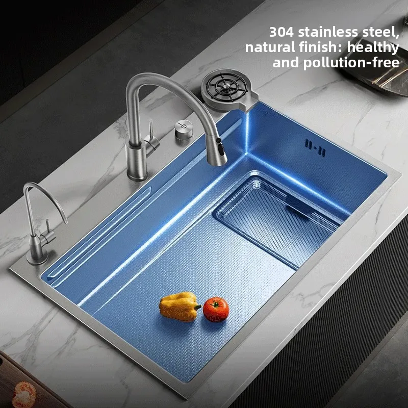Stainless Steel Kitchen Sink Single Bowl 304 Thickened Textured Finish Undermount Topmount Debris Collector Stainless Steel Sink