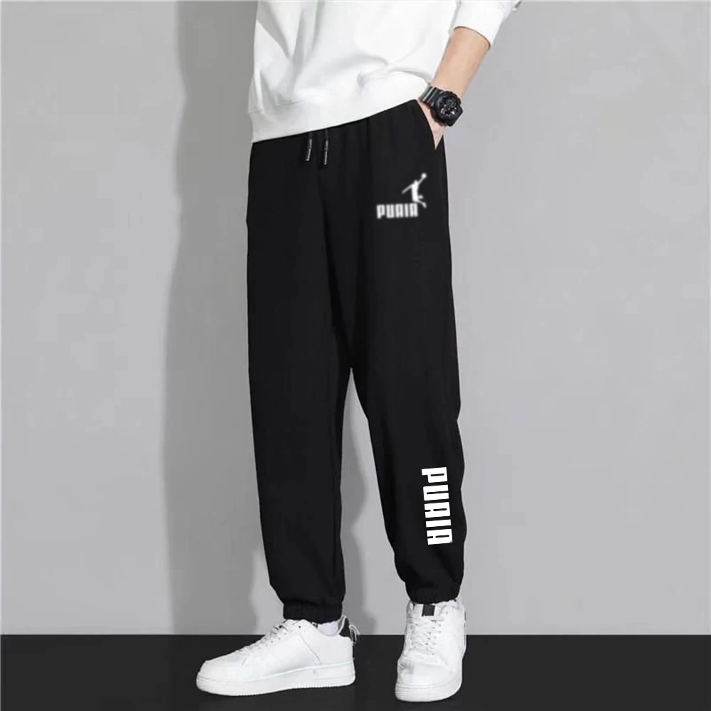 

Мужские спортивные повседневные брюки из высококачественной ткани 2026, дизайн с эластичным поясом, свободные и удобные брюки прямого кроя, плотные мужские брюки