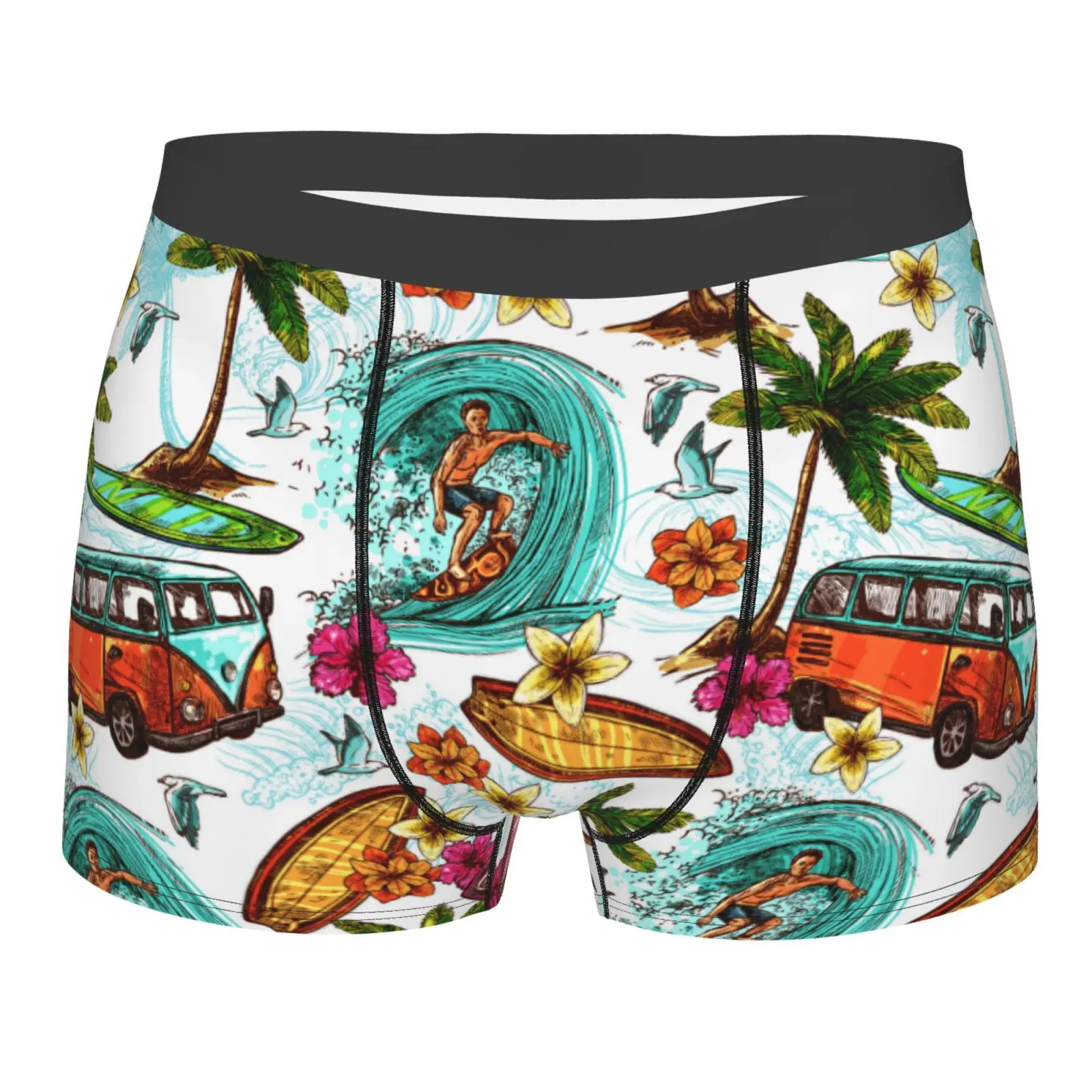 Casual Hawaiian Vacation Print Men's Breathable Boxer Briefs Comfort Soft Stretch Underwear Trunks with Bulge Pouch for Men Boys