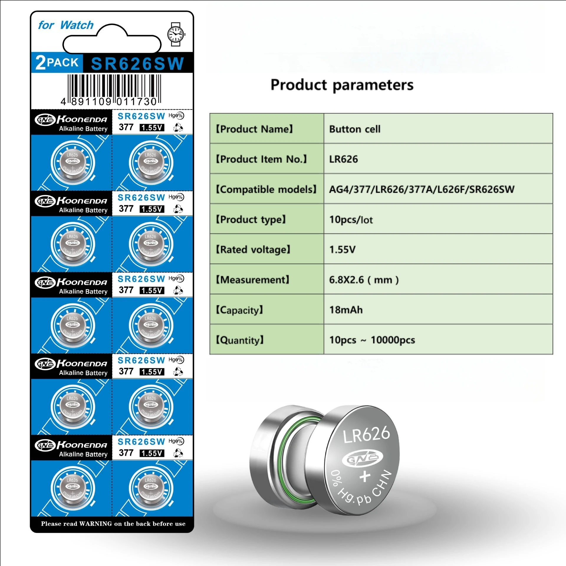 High Capacity 10-100pcs SR626SW AG4 Equivalent 377S 377 LR626 1.55V Button Cell Battery for Watch Candle lamp Replacement