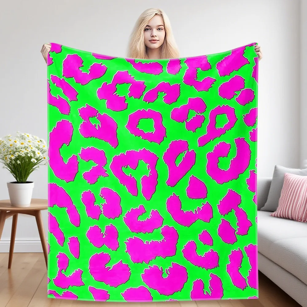 Neon Green Leopard Sofa Specific Soft Flannel Blanket, Universal Plush Gift Blanket For All Seasons