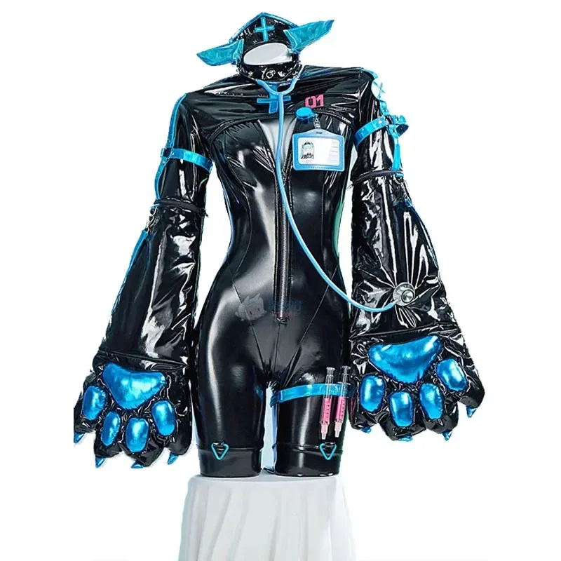 Az15Anime Miku Kostum Cosplay Wanita Kawaii Seksi Kulit Bodysuit Cakar Setelan Lucu Seragam Perawat Halloween Karnaval Pesta Pakaian