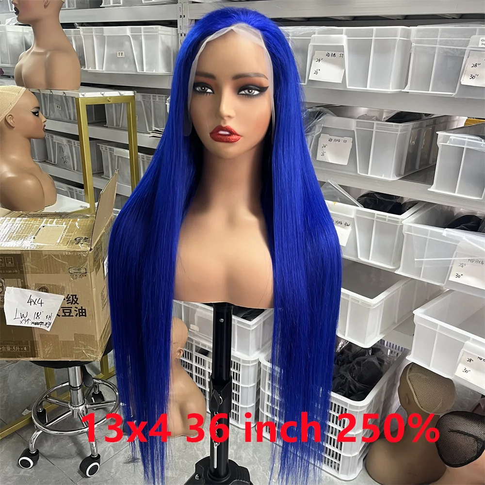High Quality  Navy Blue 13X6 Straight Lace Front Human Hair Wigs On Sale 13X4 hd Brazilian 30 Inch Royal Blue Colored Lace Front