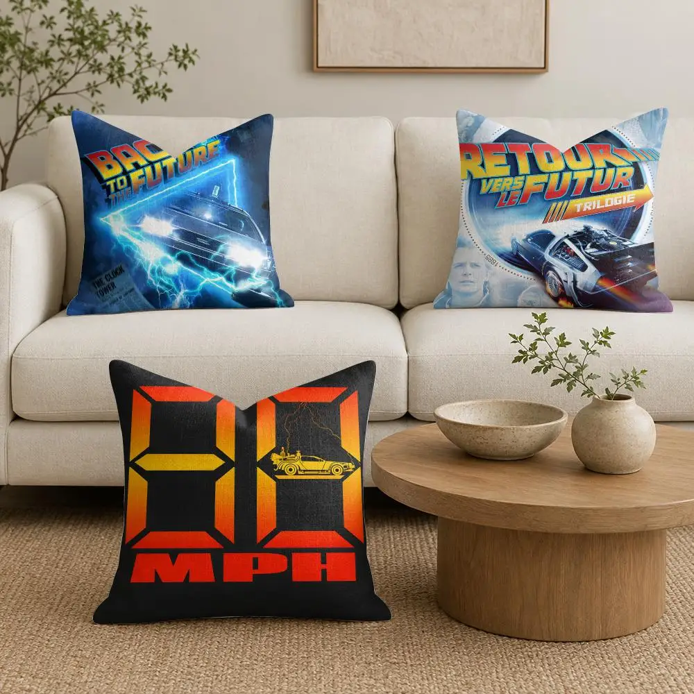 B-Back To The Future Retro Cushion Cover Organic Natural Linen Pillowcase with Double Sided Print for Sofa Home Decor Gift